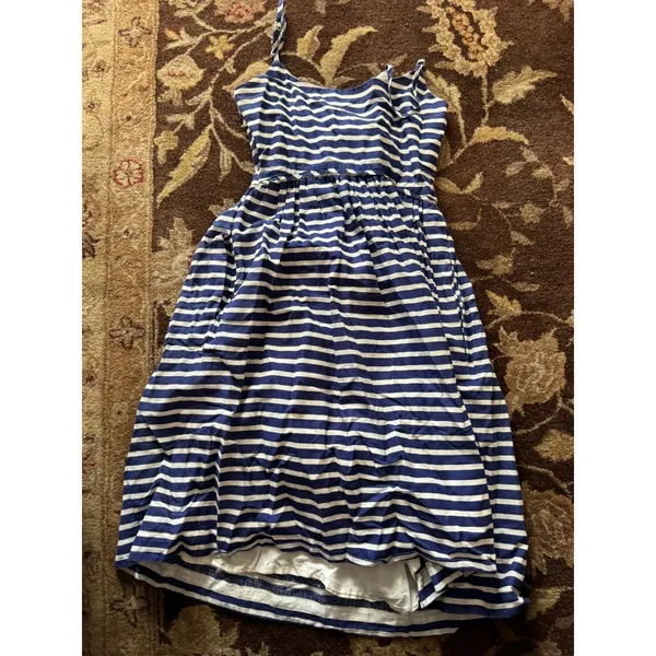 J.Crew Blue White Striped Cotton Midi Sundress Pockets Size 00 - Image 5