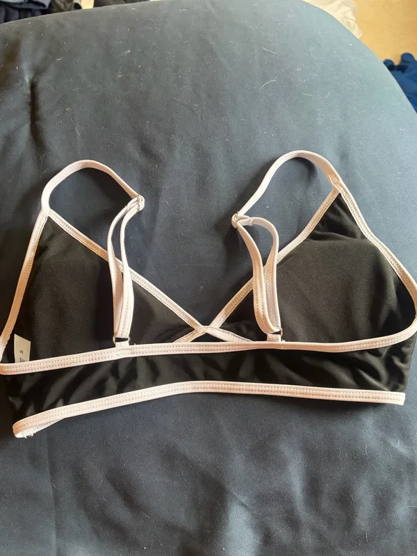 Black Bikini Triangle Top with White Trim - Women's Swimwear - Image 2