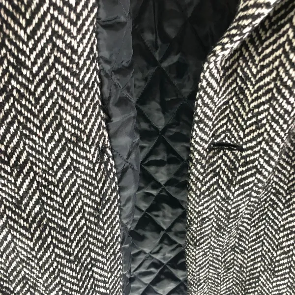 A New Day Herringbone Double-Breasted Coat Black/White Wool Blend Womens L - Image 2