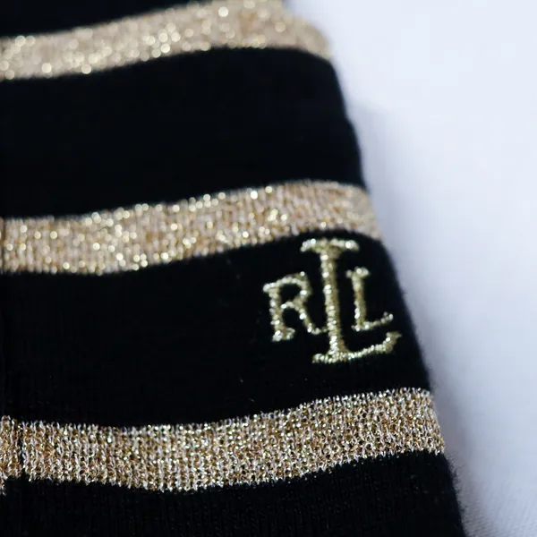 Lauren‎ Ralph Lauren Top Womens Large Black Gold Metallic Striped Long Sleeve L - Image 5