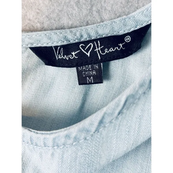 Velvet‎ Heart Peplum Tank Top Light Blue Chambray White Embroidered Stars Med - Image 6