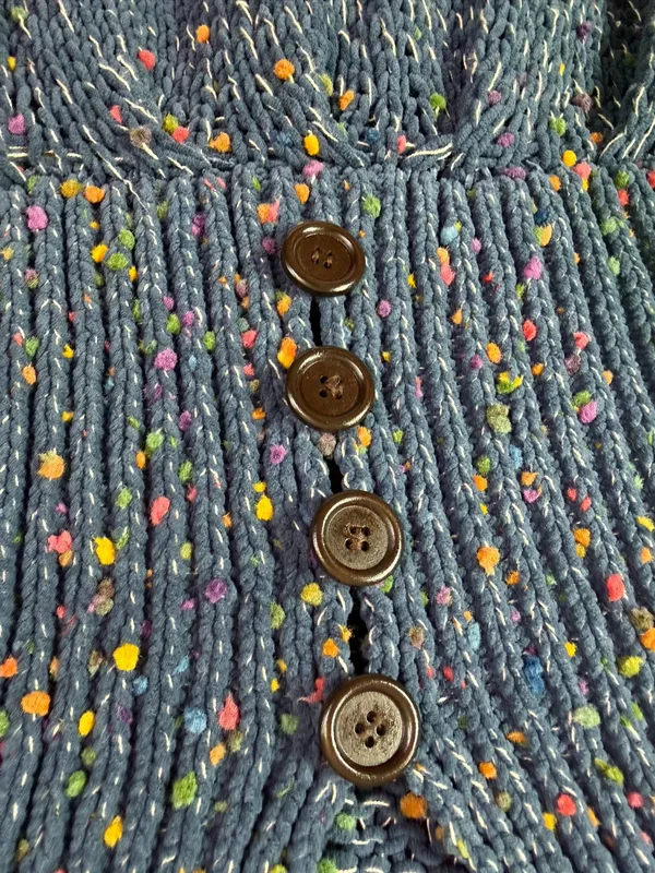 Vintage POL Blue Confetti Knit Cardigan Sweater Boho Button Front Women’s L - Image 3
