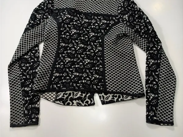 Moth Anthropologie Black & White Jacquard Moto Jacket with Asymmetrical Zipper - Image 9