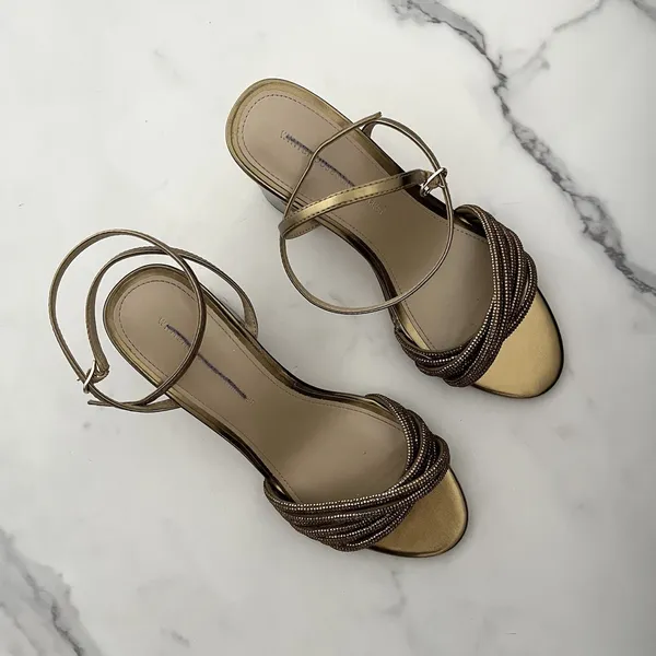 WHBM Crystal Embellished Strappy Heels Bronze Metallic Size 8 - Image 3