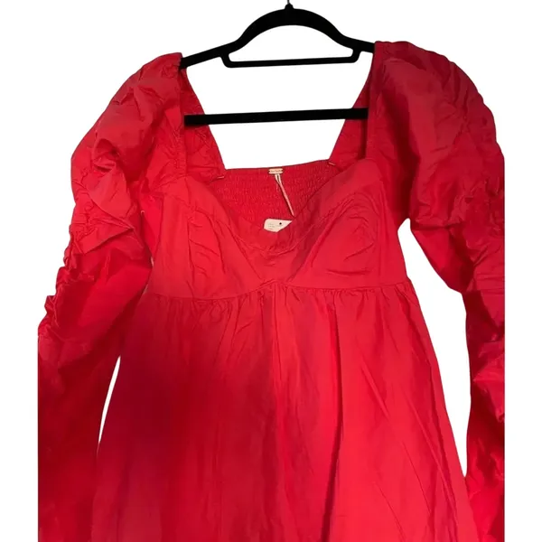 FREE PEOPLE Lindsay Babydoll Dress in Bella Rosa Red Size L New w/ Tag MSRP $138 - Image 13