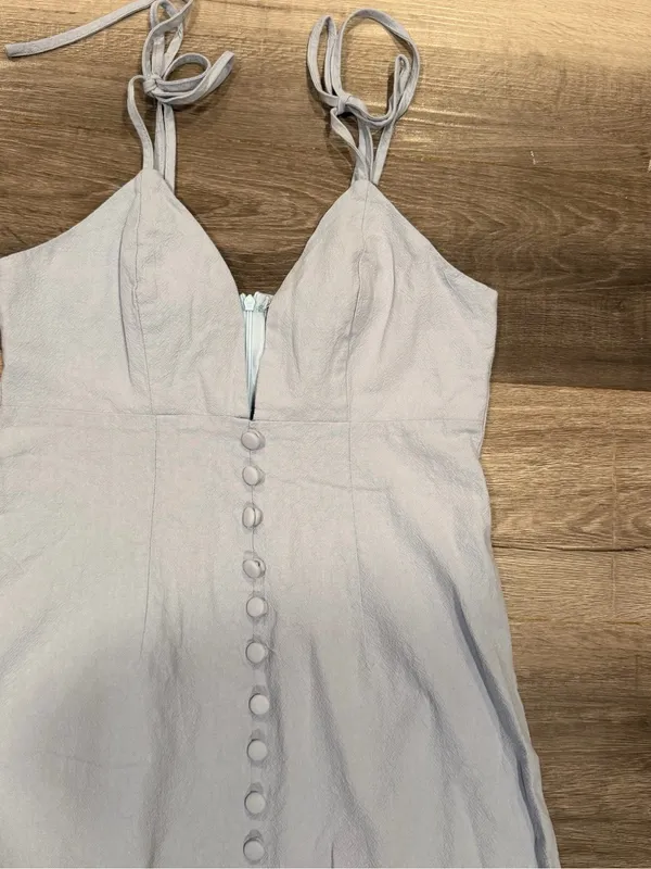 Nasty Gal Women’s Light Blue Cotton V-Neck A-Line Midi Button Dress Size 4 - Image 2