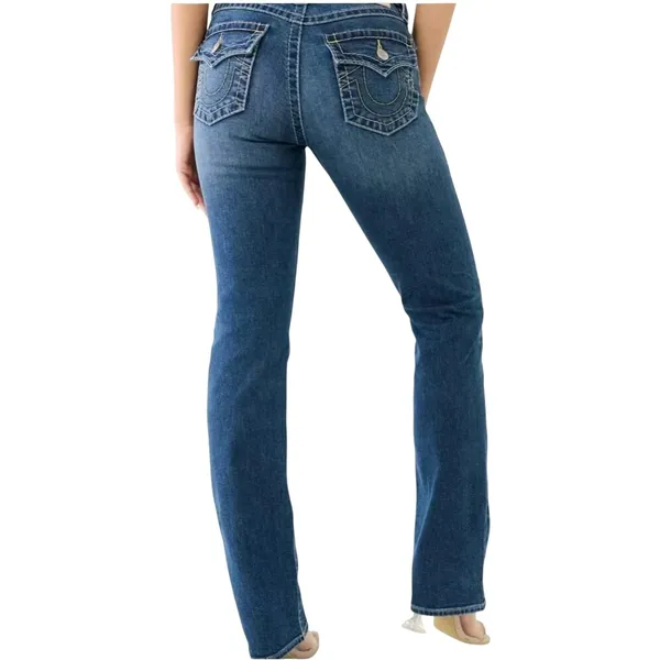 True Religion Billie Mid Rise Flap Straight Jeans Womens 24 Blue Y2K Indie Retro - Image 2