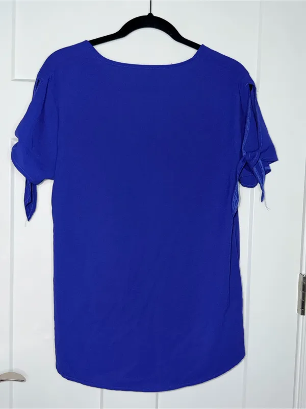 Cobalt Split Sleeve Short Sleeve High Low Surplice Blouse Blue Size M - Image 2