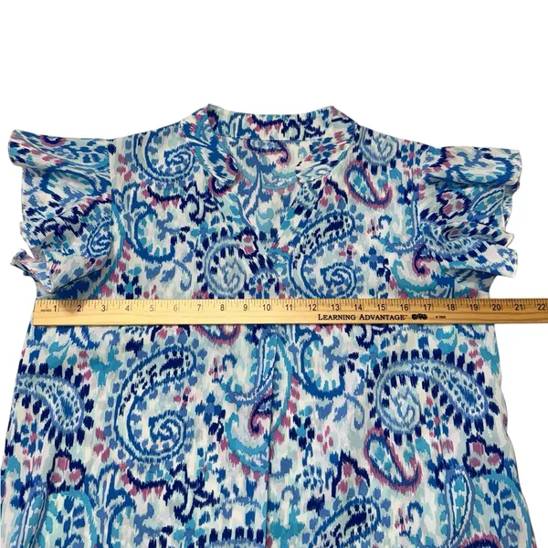 Vibrant Blue and White Blouse Size M - Image 6
