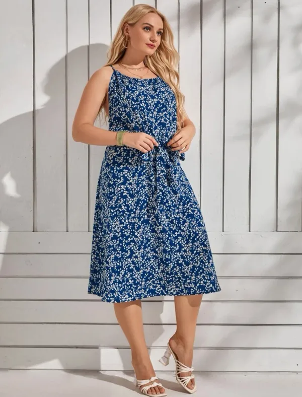 Plus Ditzy Floral Belted Cami Dress - Image 4