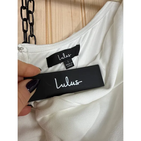 NWT Lulus Stunning Existence White Off-the-Shoulder Knot-Front Jumpsuit Size L - Image 8