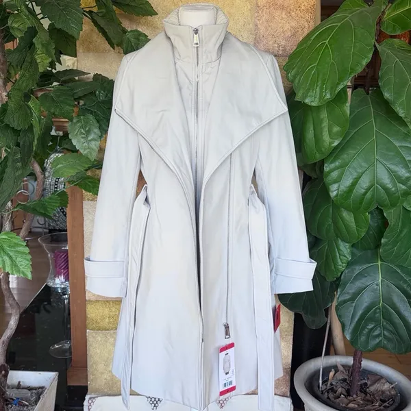 Halston Heritage NEW Halston Women's Belted Wrap Silver Collared Trench Coat With Pockets, Size M - Image 9