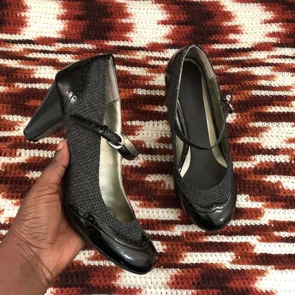 Y2K Black Wingtip Whimsygoth Gothic schoolgirl leather Mary jane heels pumps oxford preppy plaid dark academia office siren core chunky platform round toe-8.5M #bratz #destroyer #fairycore #grunge - Image 2