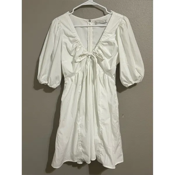 Abercrombie & Fitch White Puff Sleeve Cottagecore Mini Dress Women’s Size Medium - Image 3