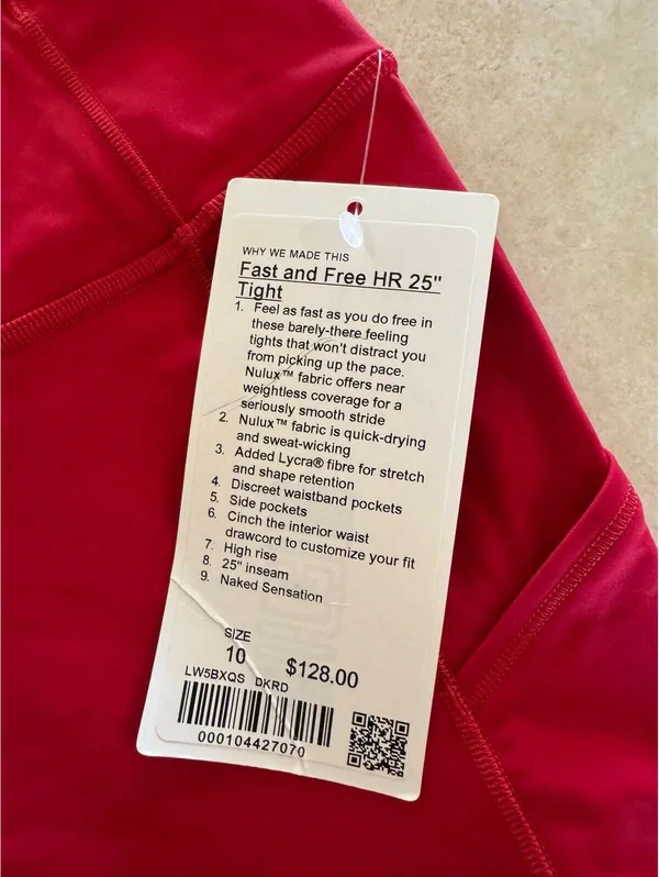 Lululemon Fast & Free With Pockets High Rise 25” Dark Red Size 10 NWT - Image 5