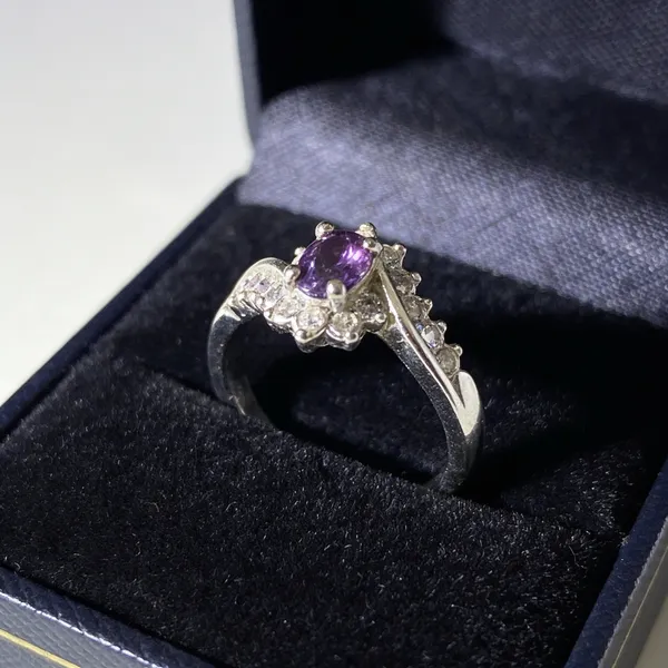Faux Amethyst Crystal Ring Silver - Image 2
