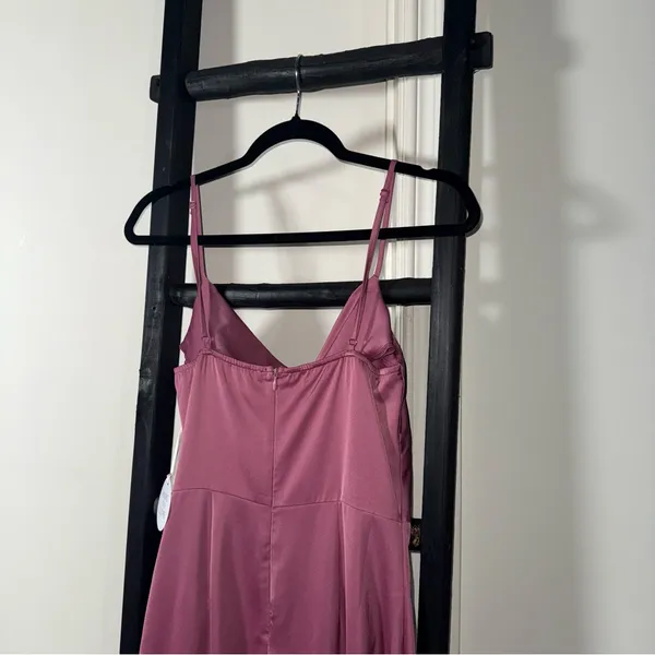 More to Come Adonia Pink Satin Wrap Midi Dress With Cowl Neckline And Tulip Hem - Image 9