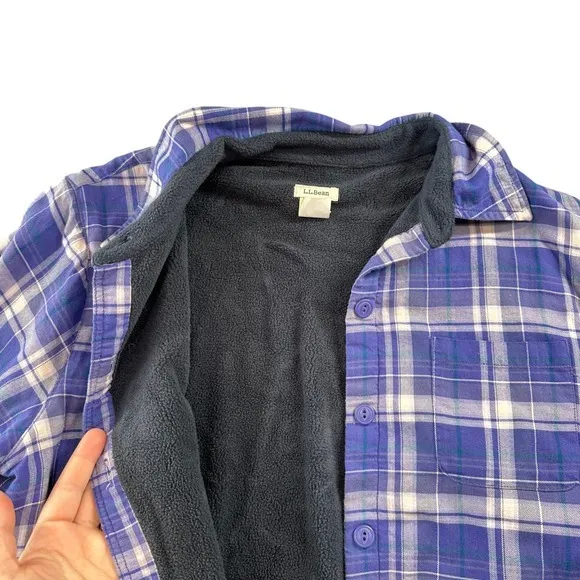 L.L. Bean Purple Plaid Fleece Lined Flannel Shirt Jacket Outdoor Cabincore‎ Cozy - Image 3
