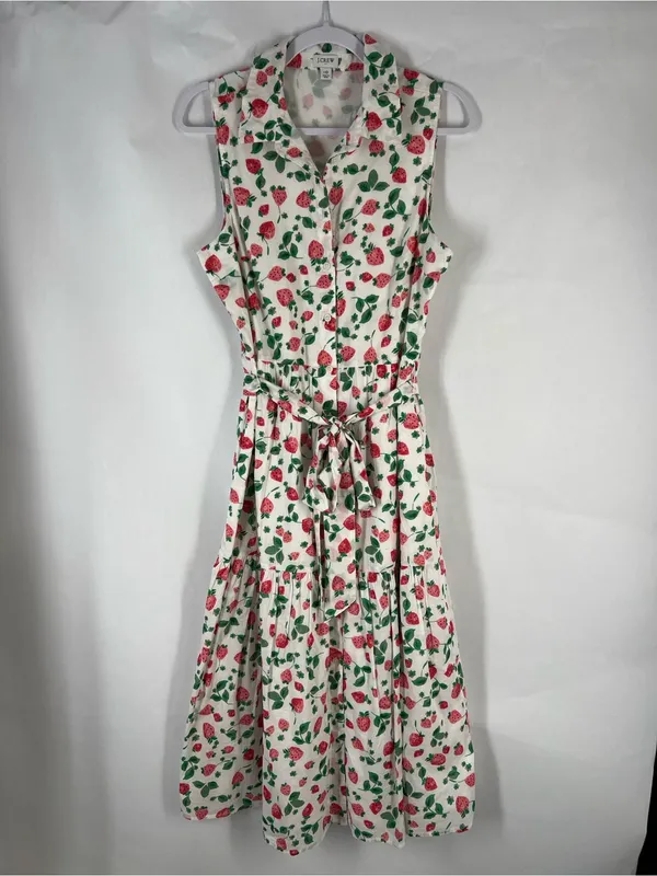 J.Crew Strawberry Print Collared Midi Dress Belted Size 10 - Image 2
