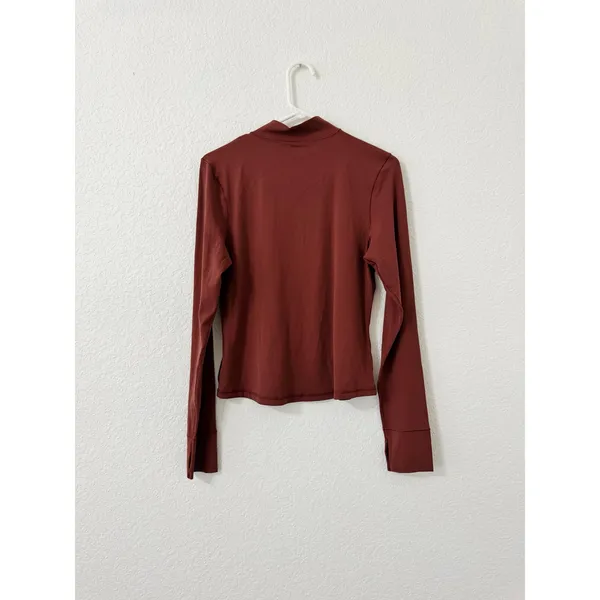 OFFLINE by Aerie Real Me Long Sleeve Mock Neck Active Top Rust Brown Size L - Image 3