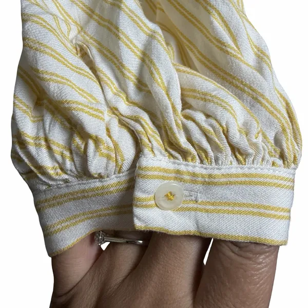 Maeve Anthropologie Clotille Off Shoulder Blouse Yellow Stripe Linen Blend Sz 14 - Image 10