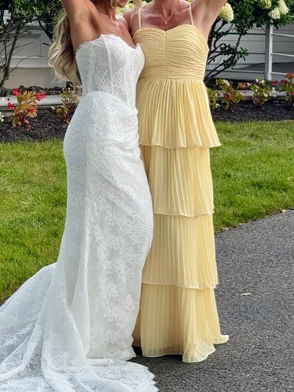 Butter Yellow Tiered Pleated Chiffon Maxi Dress - Image 2
