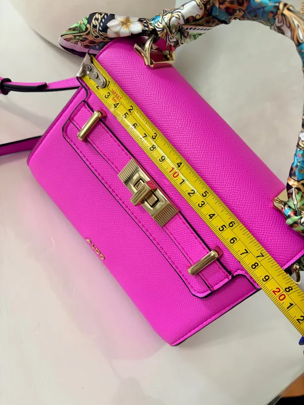 ALDO Hot Pink Satchel Handbag Scarf Handle Gold Hardware Statement Y2K - Image 7