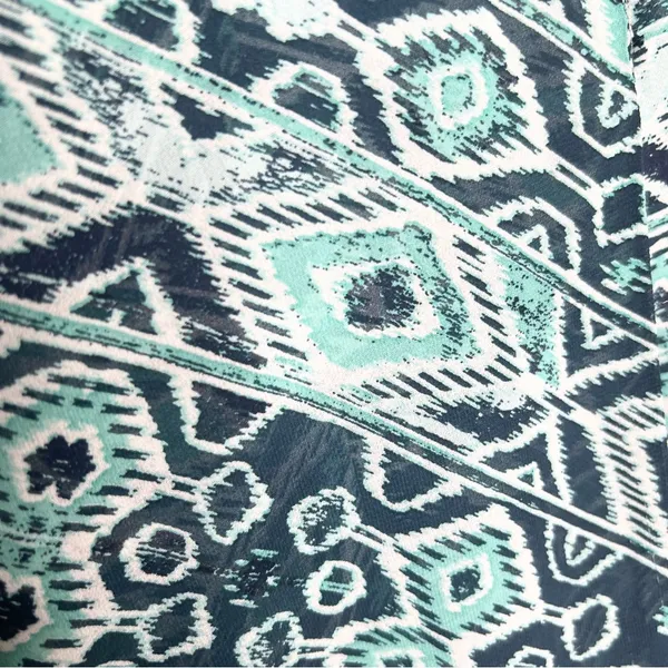 New York & Company Teal Blue Tribal Print Halter Top Wrap Blouse Size Medium - Image 7