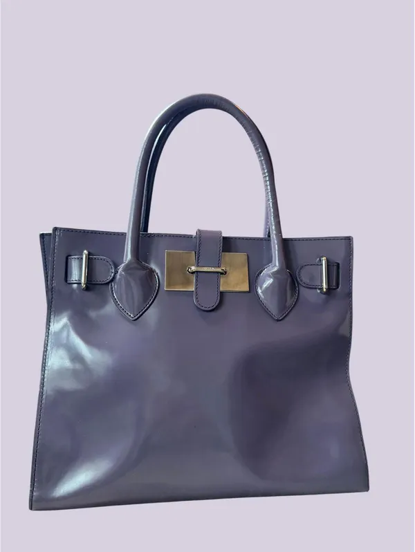 Furla Purple Leather Structured Tote Satchel Bag - Image 2