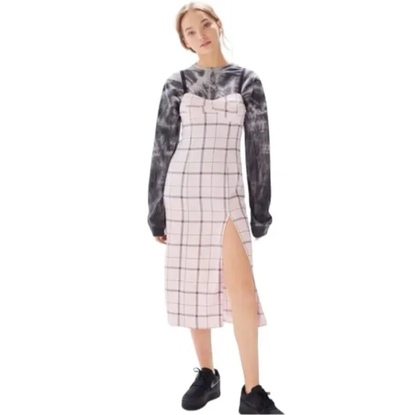 Urban Outfitters Cher Maxi Slip Dress M • Pink Plaid • Lace Straps • Y2K Grunge - Image 2