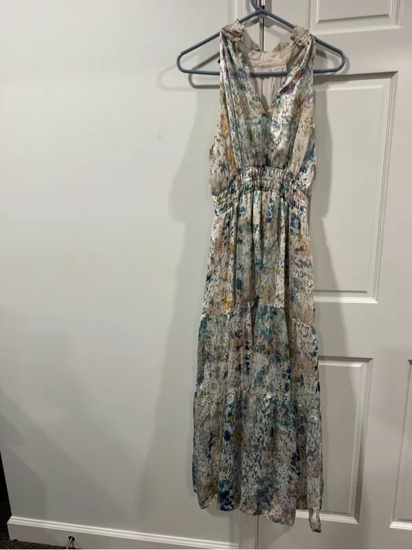Anthropologie Halter Midi Dress in Light Blue Watercolor - Image 4