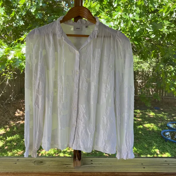 Aritzia Wilfred White Alexis Blouse High Neck Ruffled Long Sleeves Size XS - Image 5