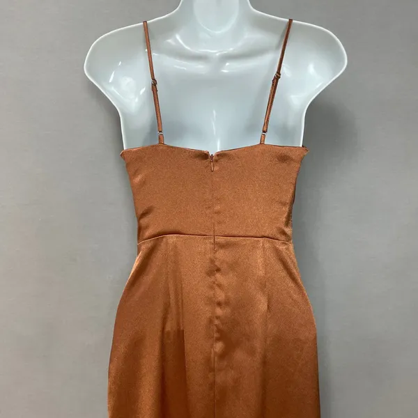 Birdy Grey Bridesmaid Dress Lydia Rust Satin Cowl High Slit Size XS Summer Fall - Image 10