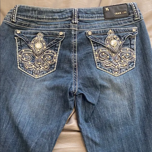 Grace In LA Bootcut Bling Pocket Jeans - Image 2
