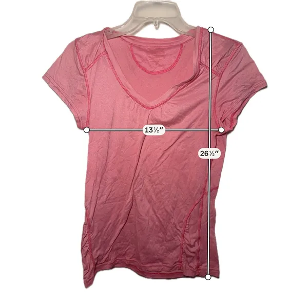 Pink V-Neck Short Sleeve Activewear Performance T-Shirt Women Small - Image 3