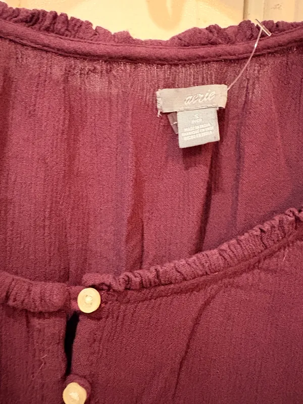 Aerie Flowy Long Sleeve V-Neck Marled Maroon Oversized Top Women’s S - Image 3