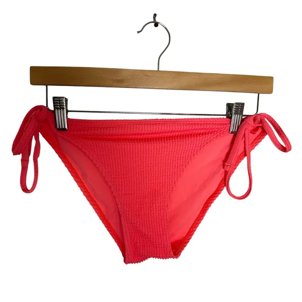 Lucky Brand Coral 2 Piece Crinkle Rib Halter Triangle Side Tie Bikini Swim Set L - Image 5