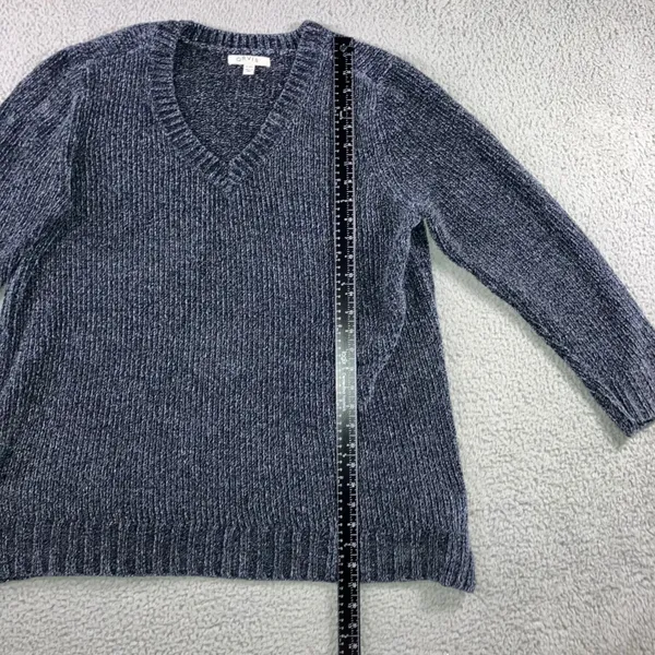 ORVIS‎ V Neck Chenille Knit Sweater Women XL Blue Marled Long Sleeve Cozy Casual - Image 5