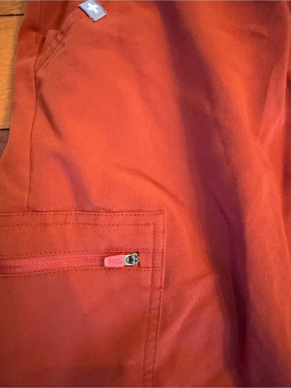 RARE Limited Edition FIGS Zamora Jogger Scrub Pants Auburn Orange / Blue Cord - Image 3