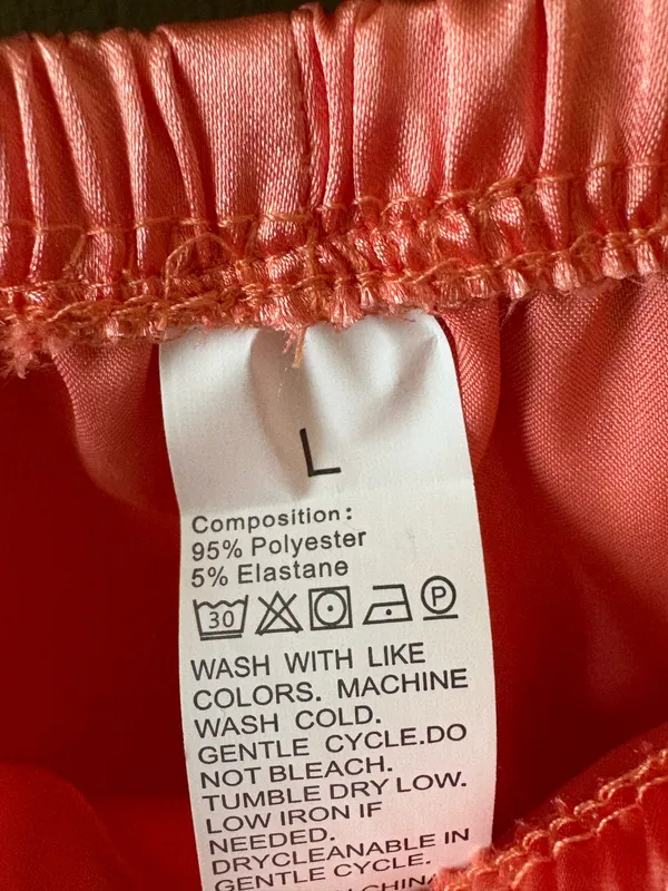 Coral Satin Button Front Pajama Set Pink Size L - Image 7