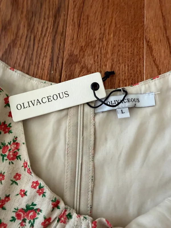 NWT Olivaceous Women’s Floral Print A-Line Dress Linen, Sz L - Image 9
