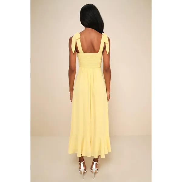 NWT Lulus Summer Invite Yellow Tie-Strap Tiered Midi Dress Ruffled Size XL - Image 3