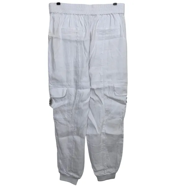 Alice + Olivia Cargo Buckle Joggers White Size Medium Linen Blend - Image 8