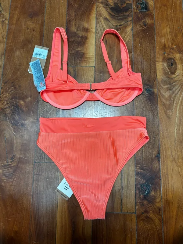 Billabong Lined Up Tyler Underwired Bikini Top and Bottom Set in Poppy Coral M - Image 4