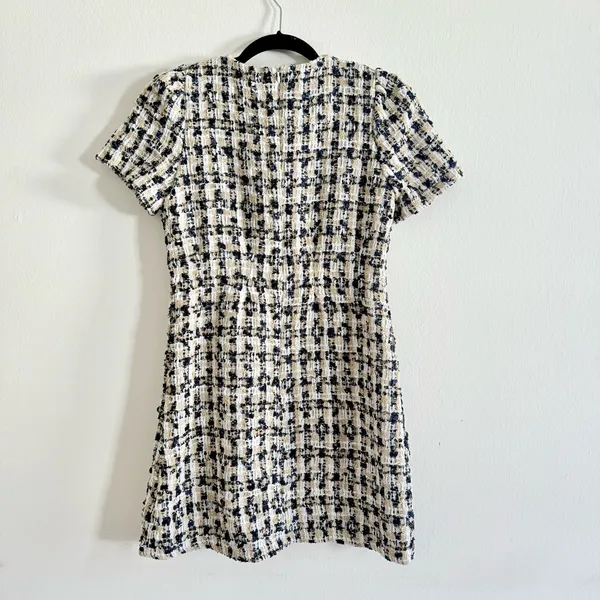Fitted Short Sleeve Tweed Dress White - Image 2