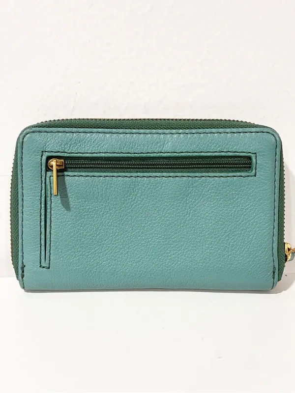 Fossil Sydney Green Leather Wristlet Zip Around Clutch‎ Medium Wallet - Image 4