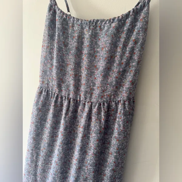 Rokoko Blue Floral Flowy Cottagecore Tiered Maxi Dress Criss Cross‎ Back - Image 2