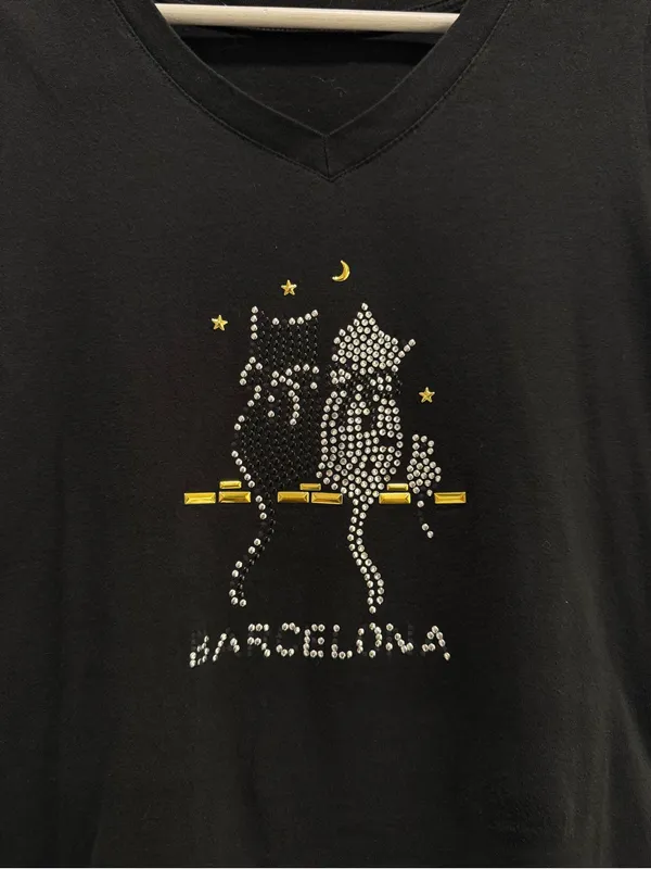 Y2K Bling Kitty Barcelona V-Neck Cap Sleeve Top - Image 2