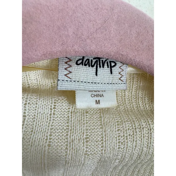 Daytrip Womens Cream Ribbed Knit Crochet Lace Trim Open Front Cardigan Medium - Image 4