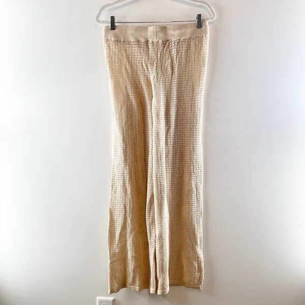 Pact Womens Sandshell Beachside Crochet Knit Beach Pants Tan Beige Small - Image 4